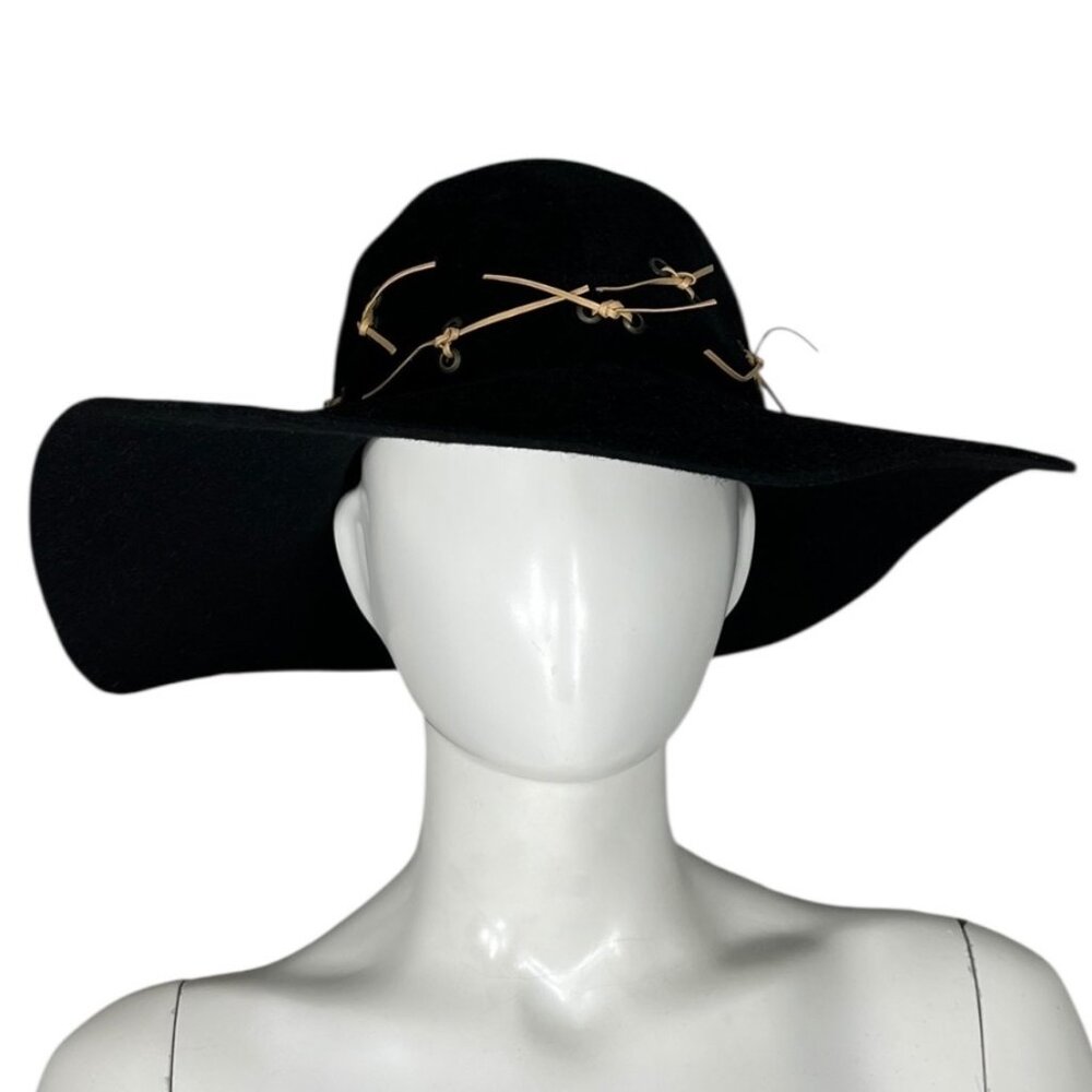 Diva Women's 100% Rabbit Fur Felt Hat Black Tan Ties NWT Made in Russia Cowgirl